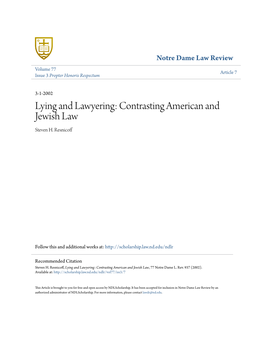 Lying and Lawyering: Contrasting American and Jewish Law Steven H