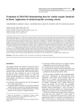 Evaluation of NHANES Biomonitoring Data for Volatile Organic Chemicals in Blood: Application of Chemical-Speciﬁc Screening Criteria