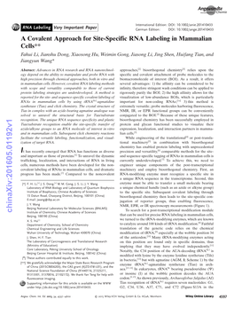 A Covalent Approach for Sitespecific RNA Labeling in Mammalian Cells