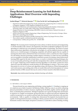 Deep Reinforcement Learning for Soft Robotic Applications: Brief Overview with Impending Challenges