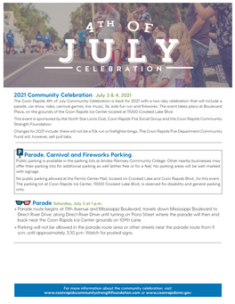 2021 Community Celebration July 3 & 4, 2021 Parade, Carnival And