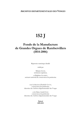 Fonds De La Manufacture De Grandes Orgues De Rambervillers (1814-2006)