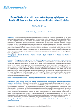 Entre Syrie Et Israël : Les Cartes Topographiques Du Joulân-Golan, Vecteurs De Revendications Territoriales