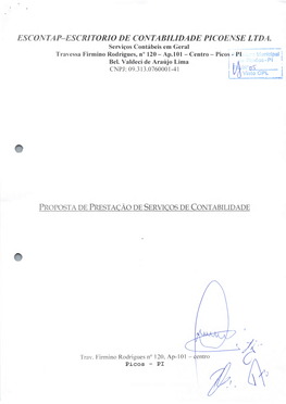 ESCONTAP-ESCRITORIO DE CONTABILIDADE PICOENSE L TDA. Serviços Contábeis Em Geral Travessa Firmino Rodrigues, N° 120— Ap.101 -Centro - Picos - P1 Bel