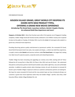 Golden Village Grand, Great World City Reopens Its Doors with New Product