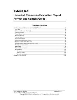 Exhibit 6.5: Historical Resources Evaluation Report Format and Content Guide