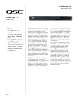 QSC Q-SYS Core 110F Specs