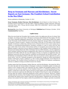 Berg on Neumann and Marcuse and Kirchheimer, 'Secret Reports on Nazi Germany: the Frankfurt School Contribution to the War Effort'