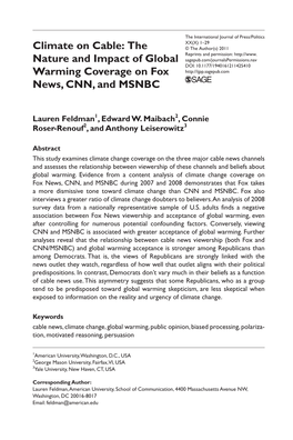 Climate on Cable: the Nature and Impact of Global Warming Coverage on Fox News, CNN, and MSNBC