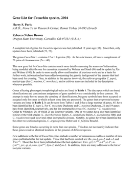 Gene List for Cucurbita Species, 2004