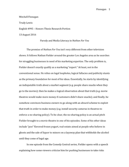 Honors Thesis Research Portion 13 August 2016 Parody