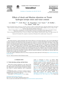 Effects of Shock and Martian Alteration on Tissint Hydrogen Isotope Ratios