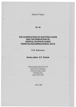 The Acidification of Scottish Lochs and the Deprivation of Critical Sulphur Loads from Palaeolimnological Data