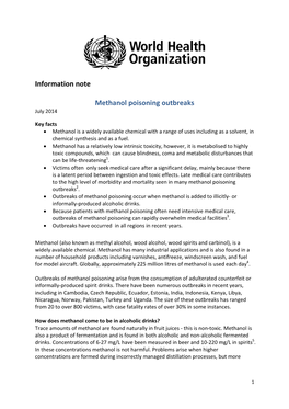 Information Note Methanol Poisoning Outbreaks