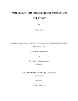 Molecular Phylogenetics of Mosses and Relatives