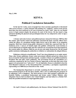 KENYA Political Crackdown Intensifies