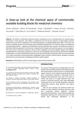 A Close-Up Look at the Chemical Space of Commercially Available Building Blocks for Medicinal Chemistry