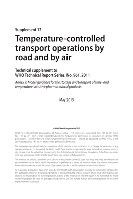 Temperature-Controlled Transport Operations by Road and by Air
