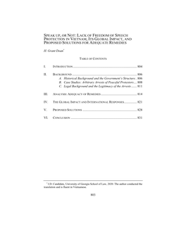 Speak Up, Or Not: Lack of Freedom of Speech Protection in Vietnam, Its Global Impact, and Proposed Solutions for Adequate Remedies