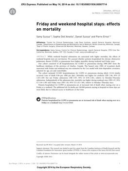 Friday and Weekend Hospital Stays: Effects on Mortality