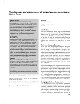 The Diagnosis and Management of Benzodiazepine Dependence Heather Ashton
