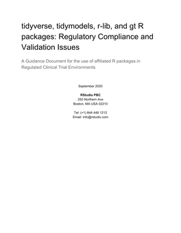Tidyverse, Tidymodels, R-Lib, and Gt R Packages: Regulatory Compliance and Validation Issues