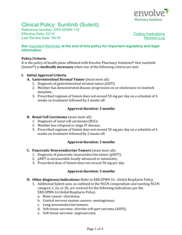 Sunitinib (Sutent) Reference Number: ERX.SPMN.118 Effective Date: 03/14 Coding Implications Last Review Date: 09/16 Revision Log