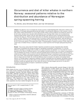 Occurrence and Diet of Killer Whales in Northern Norway: Seasonal Patterns Relative to the Distribution and Abundance of Norwegian Spring-Spawning Herring