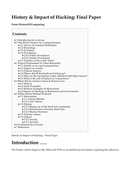 History & Impact of Hacking: Final Paper