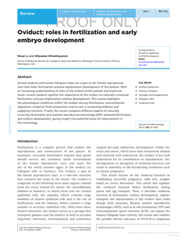 Oviduct: Fertilization and 232:1 R1–R26 Review Embryo Development PROOF ONLY Oviduct: Roles in Fertilization and Early Embryo Development