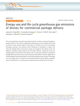 Energy Use and Life Cycle Greenhouse Gas Emissions of Drones for Commercial Package Delivery