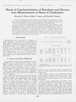 Heats of Copolymerization of Butadiene and Styrene from Measurements of Heats of Combustion