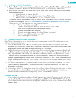 II. World Map - Label the Ocean Basins A