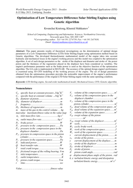 Optimisation of Low Temperature Difference Solar Stirling Engines Using Genetic Algorithm