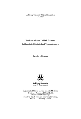 Blood- and Injection Phobia in Pregnancy Epidemiological