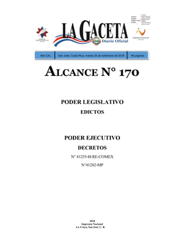 ALCANCE N° 170 a LA GACETA N° 176 De La Fecha 25 09 2018