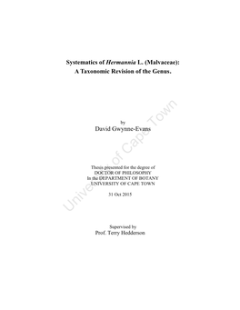 Systematics of Hermannia L. (Malvaceae): a Taxonomic Revision of the Genus