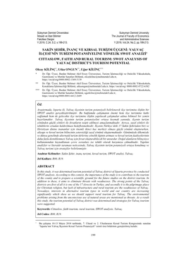 Sakin Şehir, Inanç Ve Kirsal Turizm Üçgeni: Yalvaç Ilçesi'nin Turizm Potansiyeline Yönelik Swot Analizi1