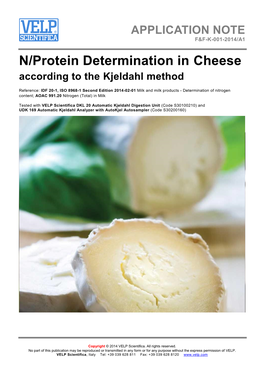 N/Protein Determination in Cheese According to the Kjeldahl Method