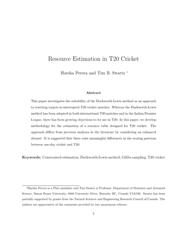 Resource Estimation in T20 Cricket