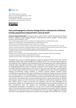 Has (Anthropogenic) Climate Change Driven Subantarctic Emiliania Huxleyi Populations Beyond Their Natural State?