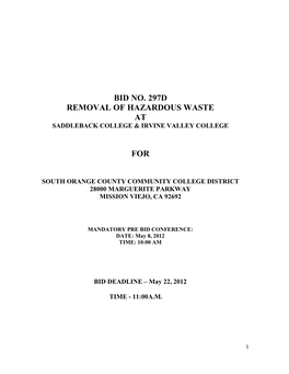 Bid No. 297D Removal of Hazardous Waste at Saddleback College & Irvine Valley College