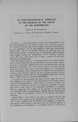 An Endocrinolog1cal Afproach to the Problem of the Origin of the Vertebrates