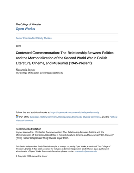 The Relationship Between Politics and the Memorialization of the Second World War in Polish Literature, Cinema, and Museums (1945-Present)