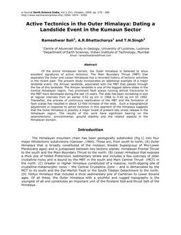 Active Tectonics in the Outer Himalaya: Dating a Landslide Event in the Kumaun Sector