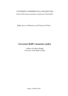 Governor Baffi's Monetary Policy