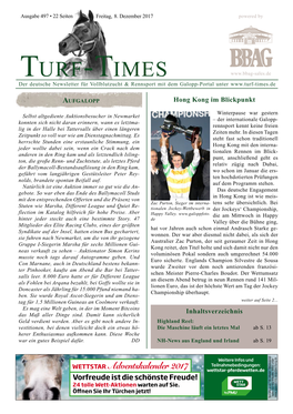 Turf-Times Der Deutsche Newsletter Für Vollblutzucht & Rennsport Mit Dem Galopp-Portal Unter