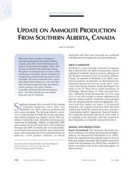 Update on Ammolite Production from Southern Alberta, Canada