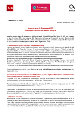 La Commune De Beaupuy Et SFR Annoncent L'arrivée De La Fibre