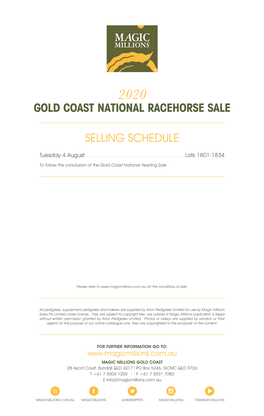 Gold Coast National Racehorse Sale Selling Schedule